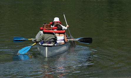 Family paddling a boat